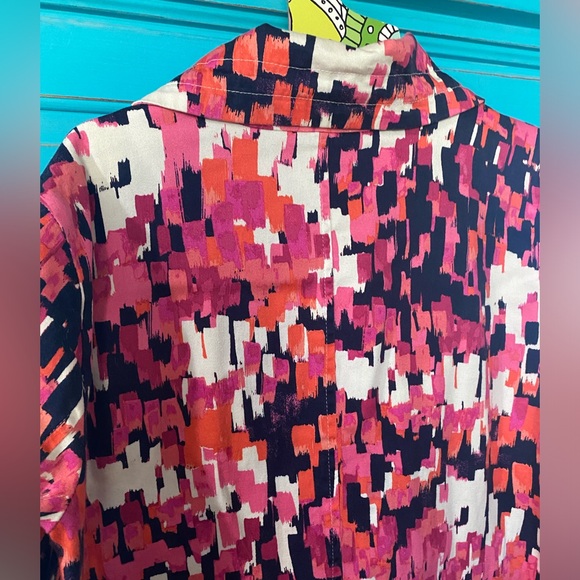 Cotton Stretch Jacket Pockets Statement Collar Zip Designer Pink Blue Print - Picture 7 of 15